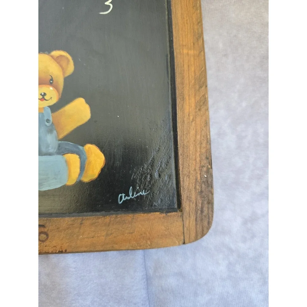 Vintage Wooden School Slate Blackboard Wall Hanging Teddy Bear Nursery Art RACO